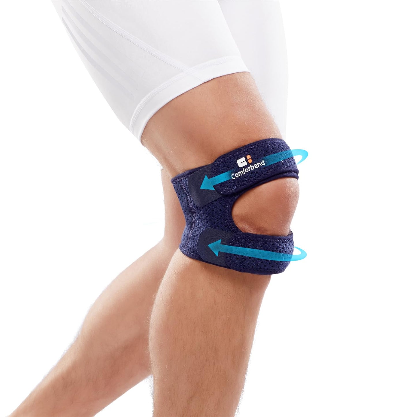 Comforband Dual Knee Strap Patella Brace for Knee Pain Relief Runner’s Knee Jumper’s Knee Gym Exercise Patellar Tendonitis Osgood-Schlatter (Navy Blue L/XL)