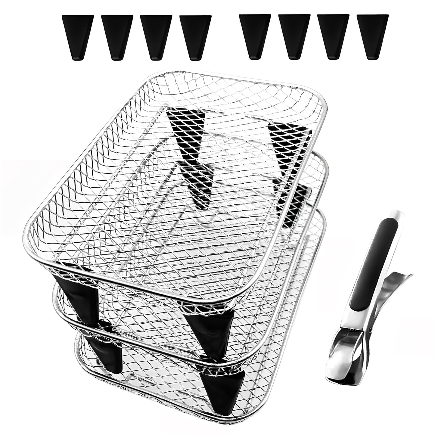 Upgrade Air Fryer RackThree Stackable Dehydrator Racks for Gowise Phillips USA Cozyna Ninja AirfryerStainless Steel Rectangle Air Fryer RackNinja Dual Air Fryer Accessories (Rectangle)