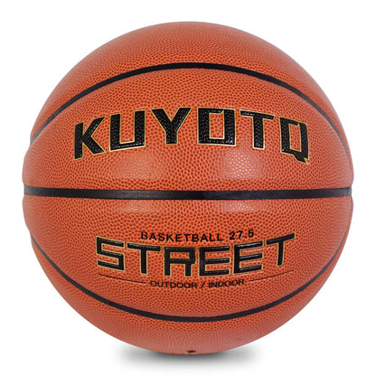 KUYOTQ Kids Youth Street Basketball Outdoor Size 5 Junior Basketball 27.5" Soft Leather Basketball Deep Channel Wear Resistant Basketball Gifts for Boys and Girls (OrangeDeflated)