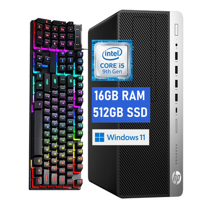 HP ProDesk 600G5 SFF Desktop Computer PC 600G5 Computer Core 9th 16GB RAM 512GB Solid State Drive RGB Keyboard Internal WiFi Windows11 (Renewed)