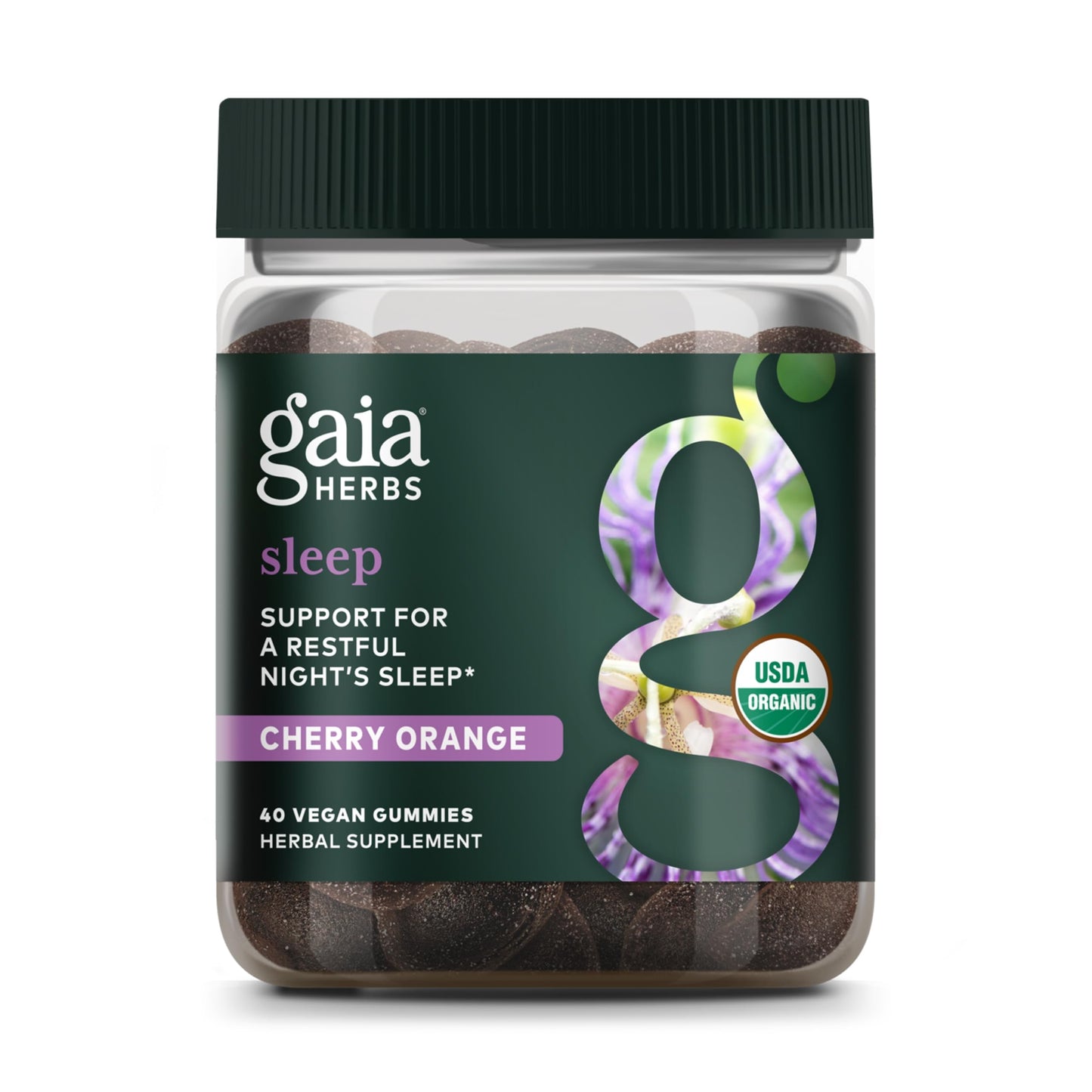 Gaia Herbs Organic Sleep Gummies Sleep Support Ashwagandha Organic Reishi Mushroom Passionflower USDA Certified Organic Non-GMO Gluten Free Vegan 40 Count