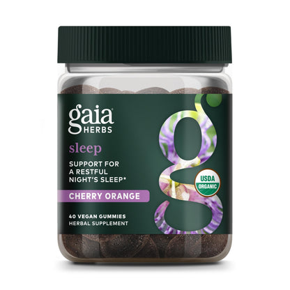 Gaia Herbs Organic Sleep Gummies Sleep Support Ashwagandha Organic Reishi Mushroom Passionflower USDA Certified Organic Non-GMO Gluten Free Vegan 40 Count