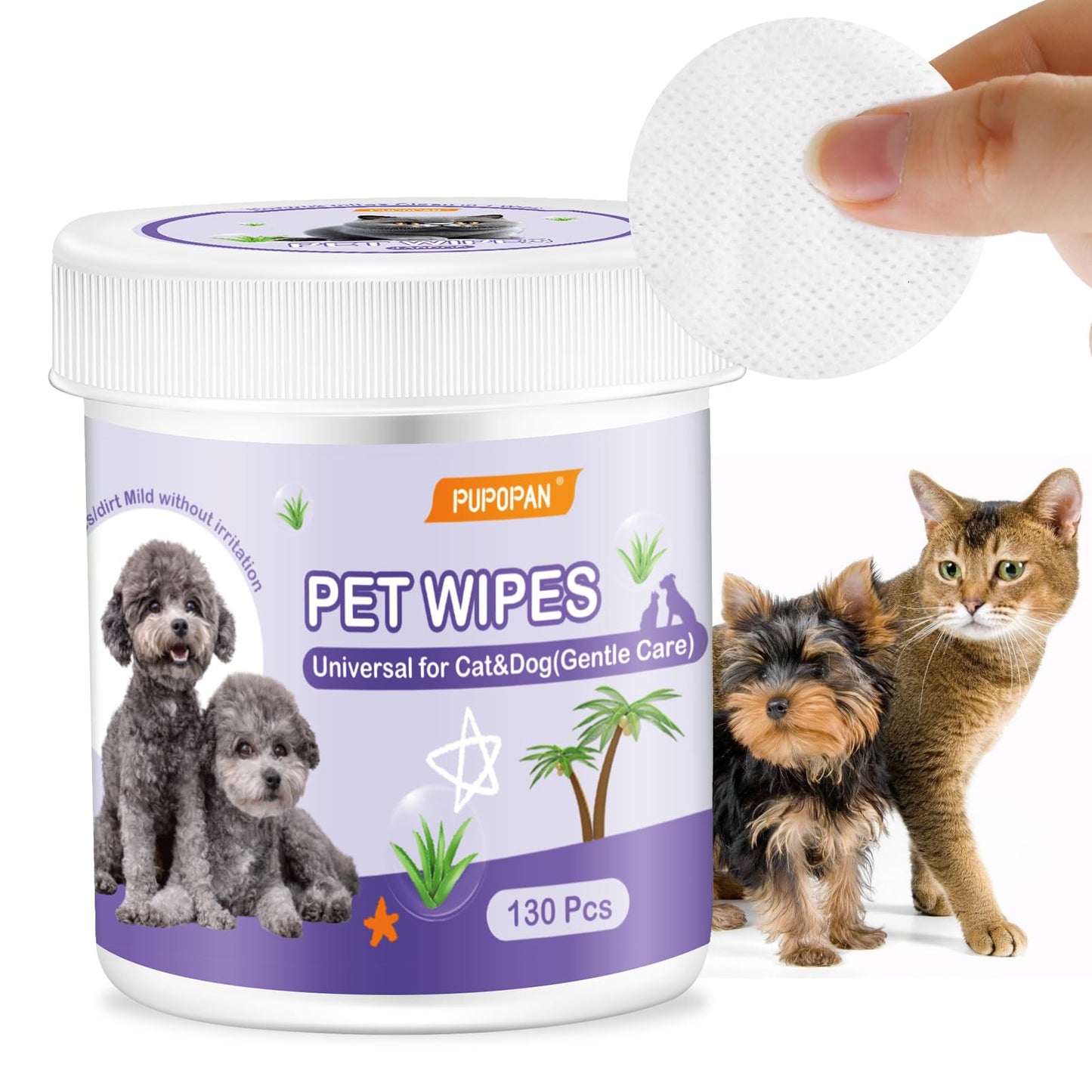 PuPoPan Dog Eye Wipes 130 Count Universal Cat and Dog Tear Stain Remover Wipes Hypoallergenic Natural Grooming Wipes for Pets Eyes Ears Nose