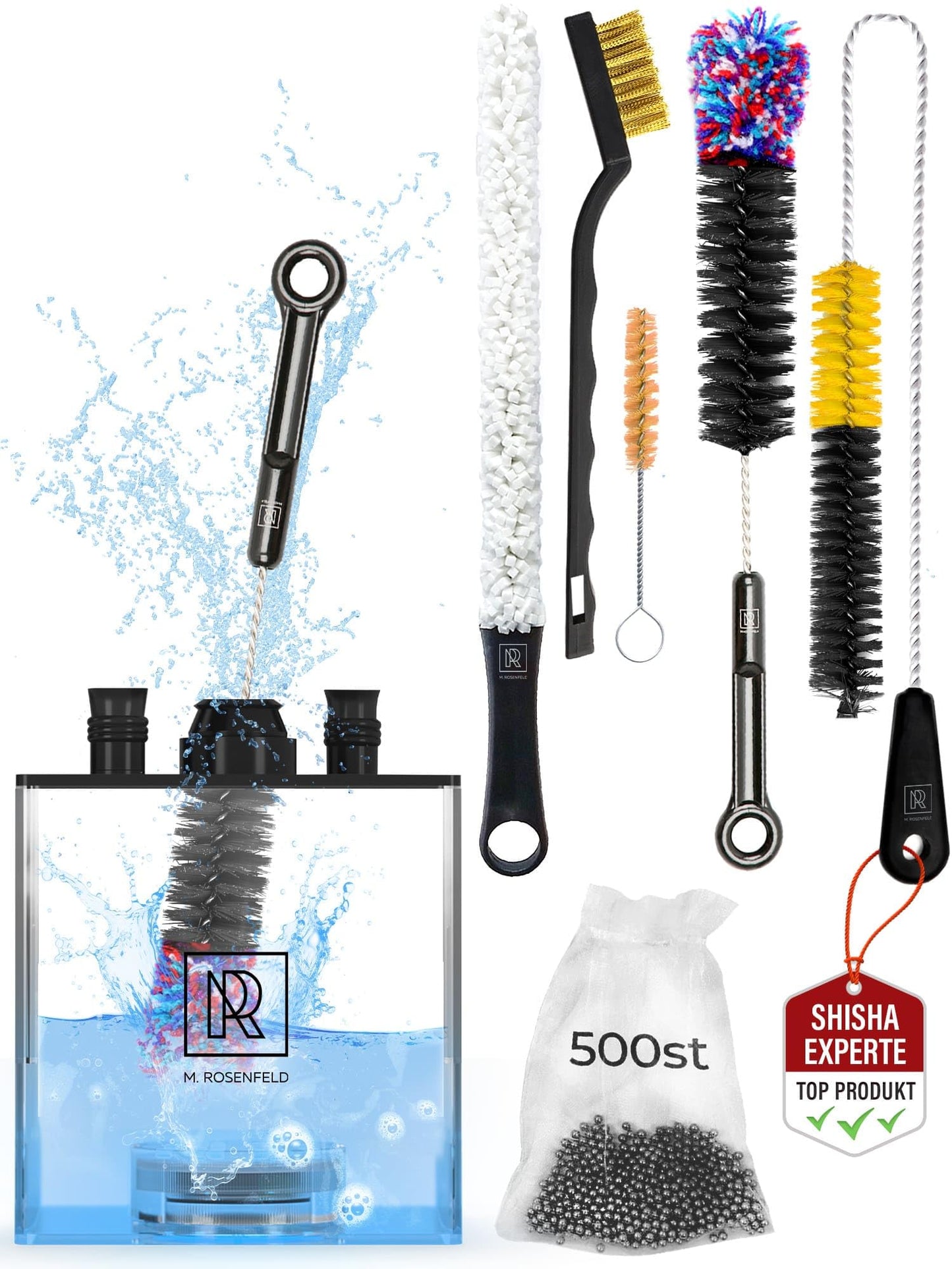 Hookah Cleaning Kit with 5 Brushes & 500 Stainless Steel Cleaning Beads - Premium Hookah Accessories for a Shisha Cleaning - Hookah Bowl & Hookah Vase Cleaning Set & Hookah Cleaning Set