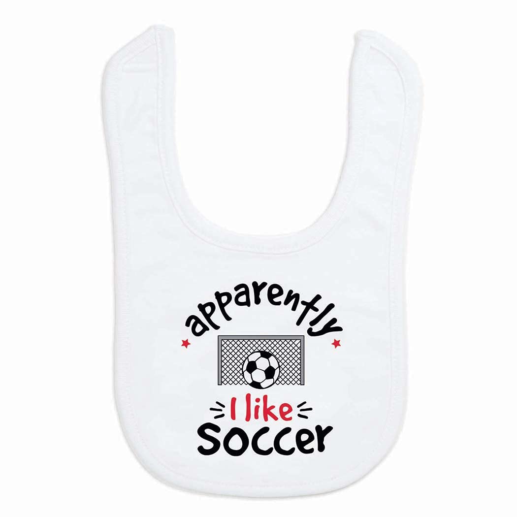 ChalkTalkSPORTS Soccer Baby & Infant Bib | Apparently I like Soccer | Soft Microfiber Bib