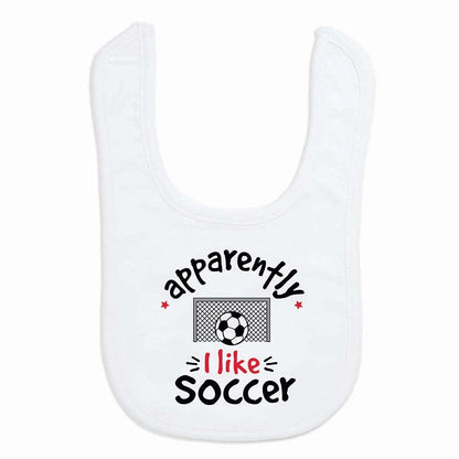 ChalkTalkSPORTS Soccer Baby & Infant Bib | Apparently I like Soccer | Soft Microfiber Bib
