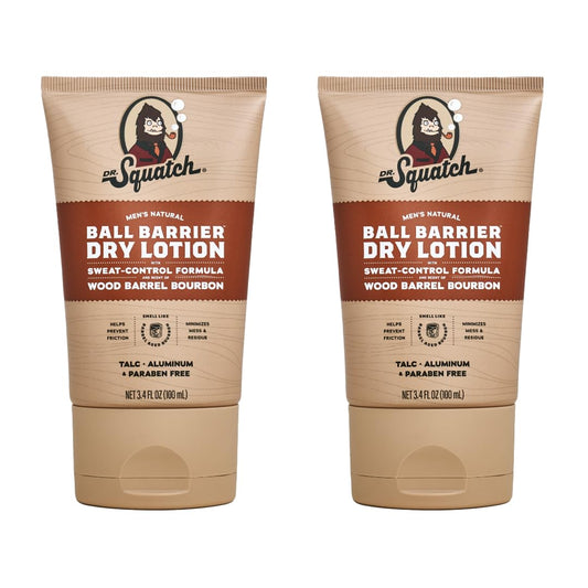 Dr. Squatch Ball Barrier Dry Lotion No Mess Body Powder Lotion for Men Made With Natural Ingredients - 2-Pack Wood Barrel Bourbon