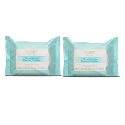 Lacura Face Care Make-Up Removing Cleansing Towelettes 7.4 x7.2in 18.8 x 18.3cm 25ct (Two Bags)