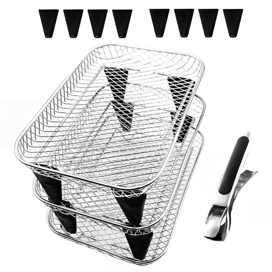 Upgrade Air Fryer RackThree Stackable Dehydrator Racks for Gowise Phillips USA Cozyna Ninja AirfryerStainless Steel Rectangle Air Fryer RackNinja Dual Air Fryer Accessories (Rectangle)
