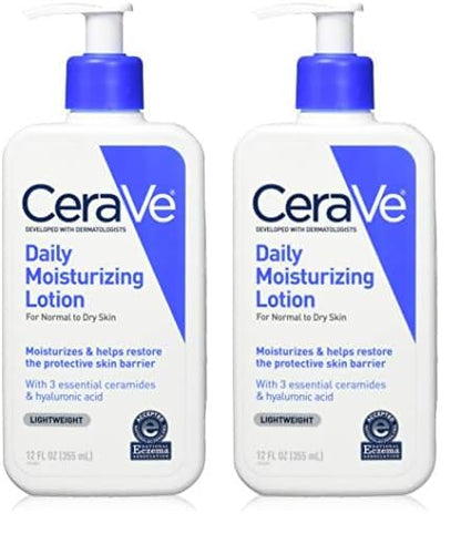 CeraVe Daily moisturizing lotion | 12 ounce | face & body lotion for dry skin with hyaluronic acid | fragrance free 12 Fl Oz (Pack of 2)