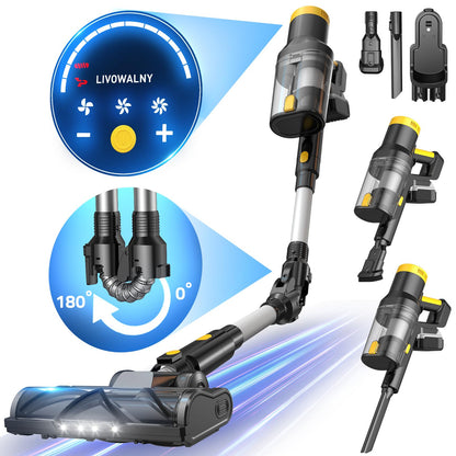 350W Cordless Vacuum Cleaner for DeWALT 20v Battery(No Battery) 40KPA Self-Standing Stick Vacuum with Touch Screen Double Dust Cup 180° Bendable Wand Vacuum Cleaner for Home Hard Floor Pet Carpet
