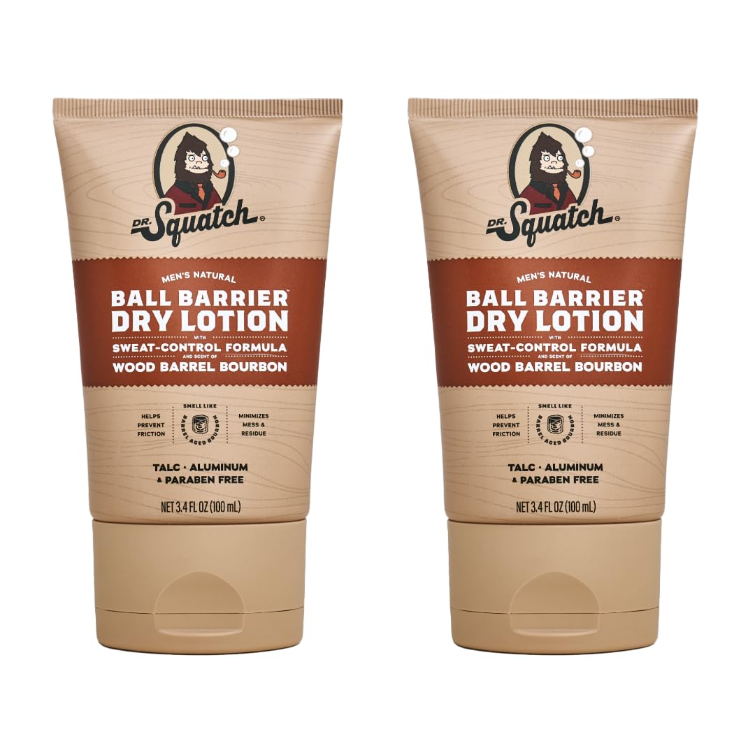 Dr. Squatch Ball Barrier Dry Lotion No Mess Body Powder Lotion for Men Made With Natural Ingredients - 2-Pack Wood Barrel Bourbon