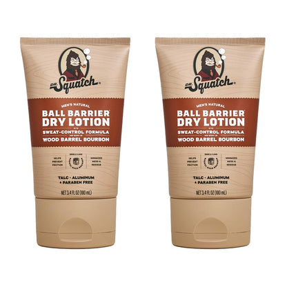 Dr. Squatch Ball Barrier Dry Lotion No Mess Body Powder Lotion for Men Made With Natural Ingredients - 2-Pack Wood Barrel Bourbon