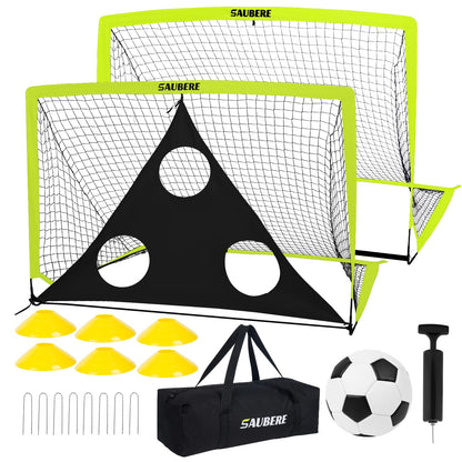 6x4 ft Soccer Goals for Backyard Set of 2 Portable Pop Up Soccer Net for Backyard for Youth Soccer Training Equipment Soccer Goal Target Ball and Cones Outdoor Soccer Games