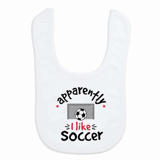 ChalkTalkSPORTS Soccer Baby & Infant Bib | Apparently I like Soccer | Soft Microfiber Bib
