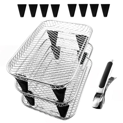 Upgrade Air Fryer RackThree Stackable Dehydrator Racks for Gowise Phillips USA Cozyna Ninja AirfryerStainless Steel Rectangle Air Fryer RackNinja Dual Air Fryer Accessories (Rectangle)