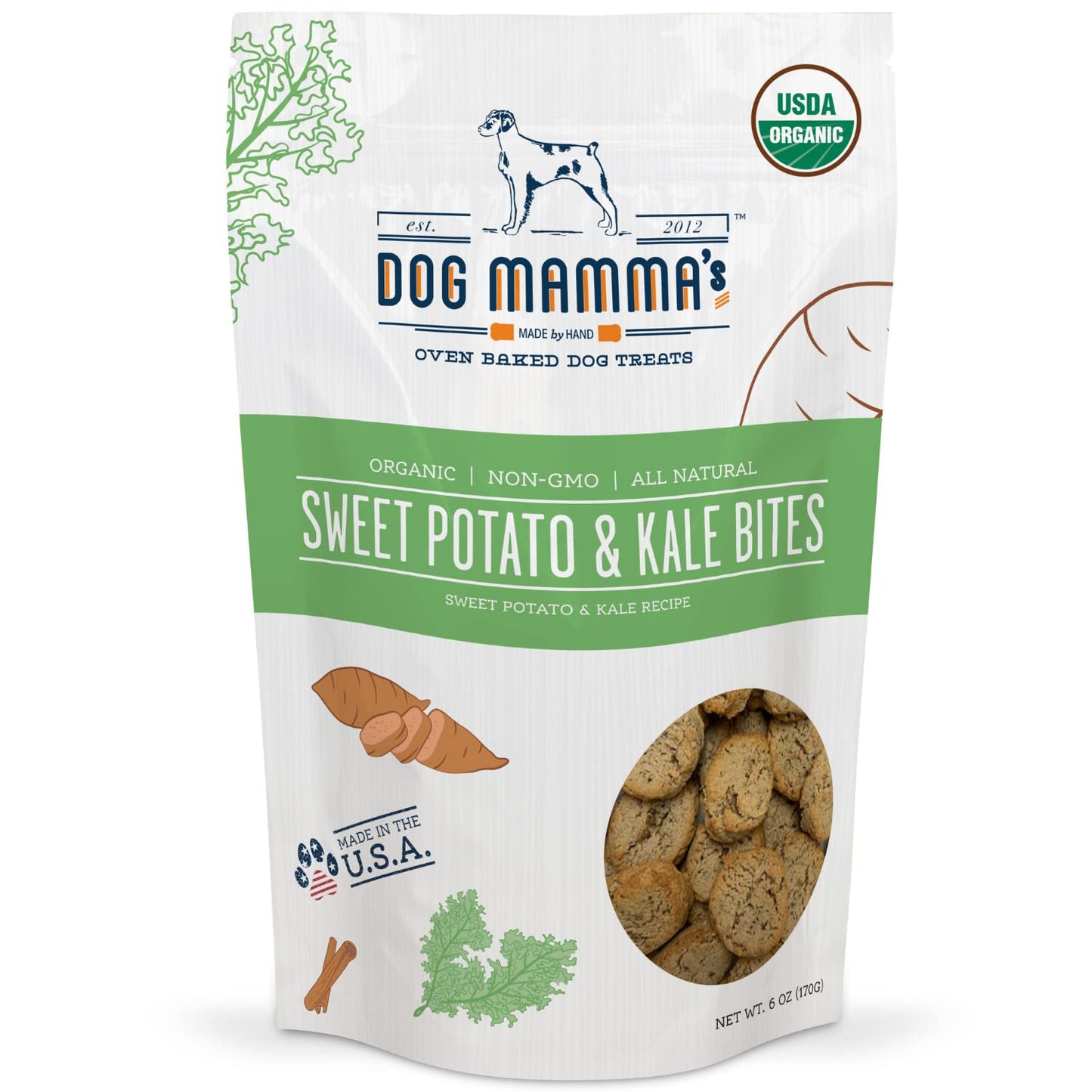 Dog Mammas Organic Sweet Potato and Kale Dog Treats 6 oz - Certified Organic
