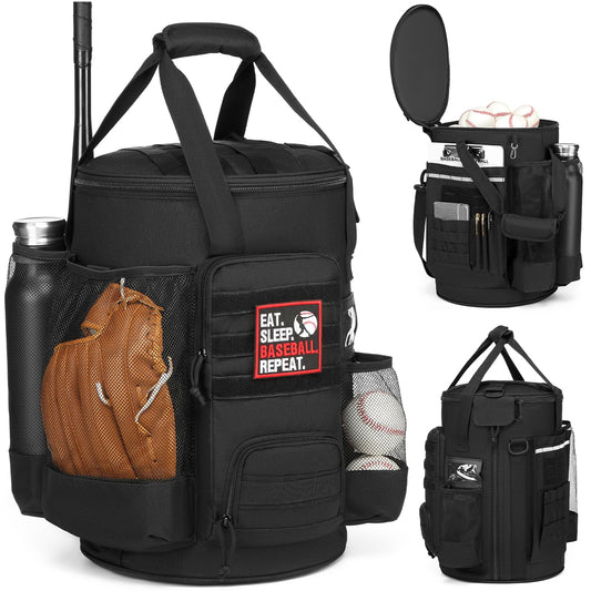 SunForMorning Baseball Bucket Bag Baseball Coaching Accessories Organizer Softball Bucket Bag with Anti-Slip Bottom & Multiple Pockets for Bat Gloves Scoreboards Black